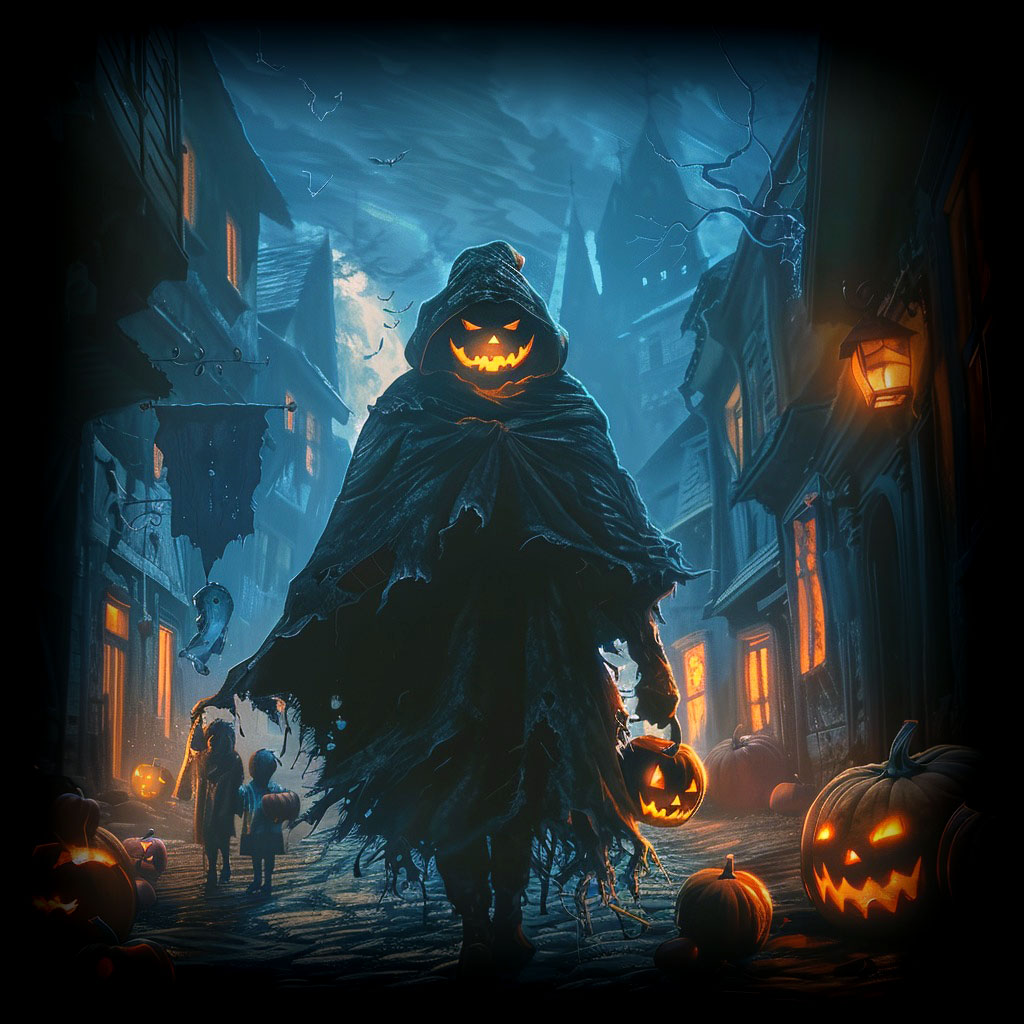 hombre con calabaza de halloween en la mano